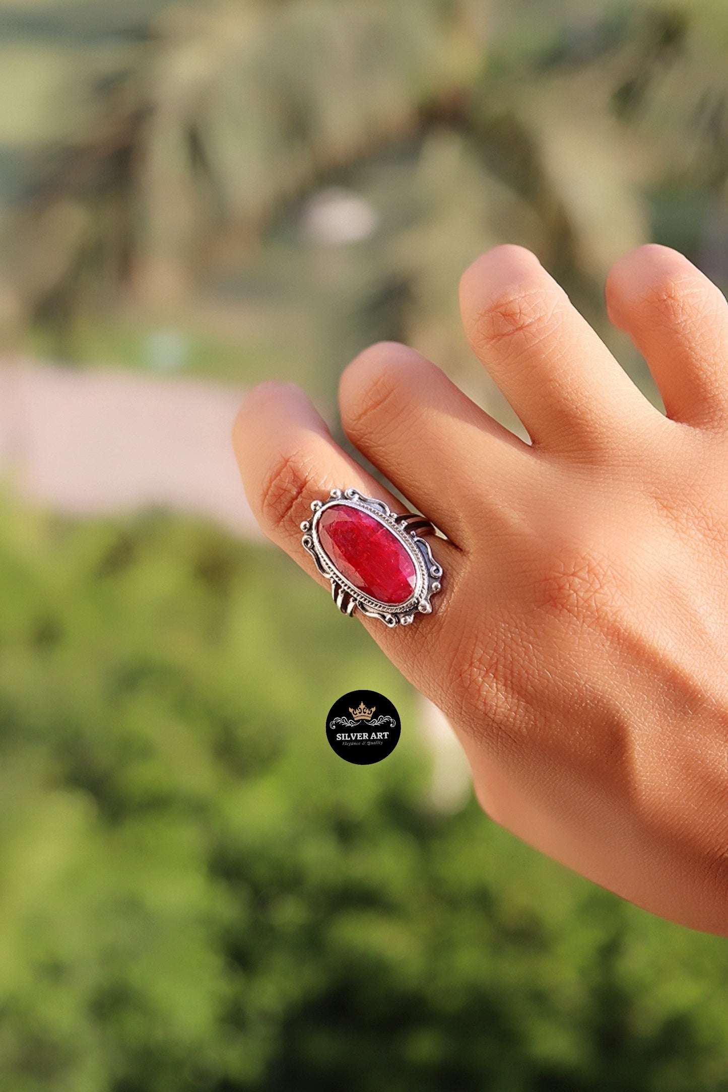 Indian Silver Natural Gemstones Ring Size 16
