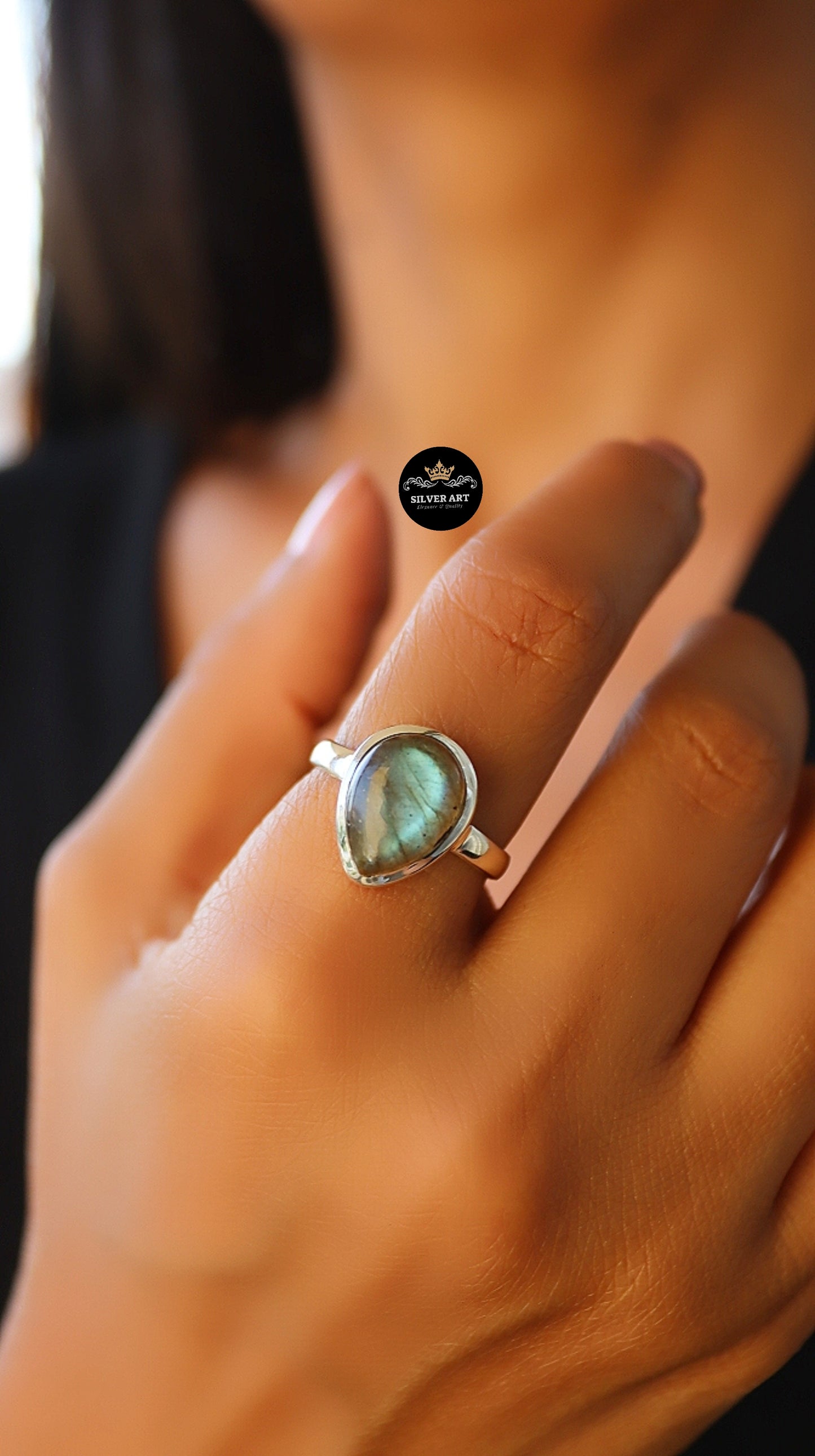 Indian Silver Natural Gemstones Ring Size 18