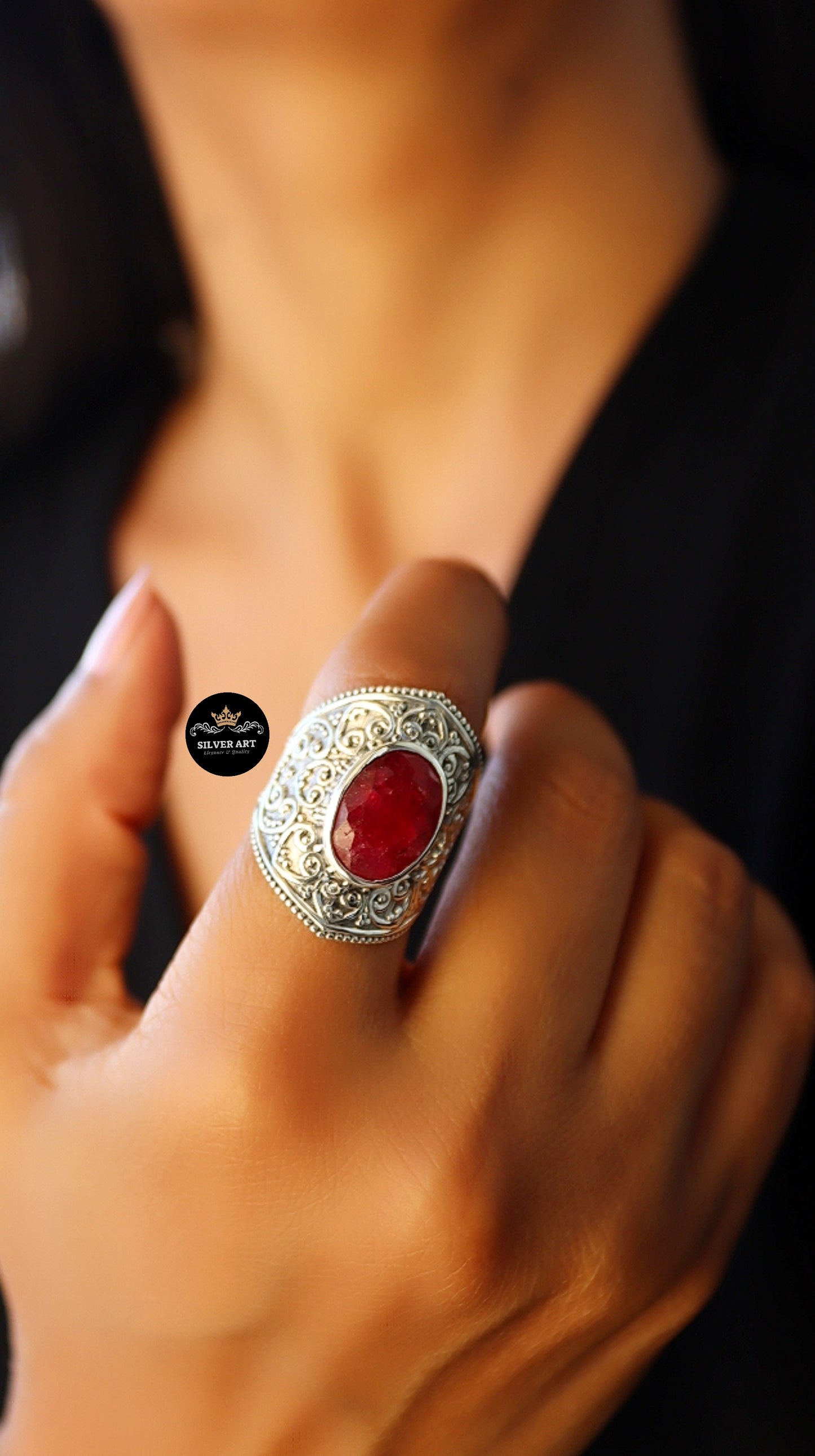 Indian Silver Natural Gemstones Ring