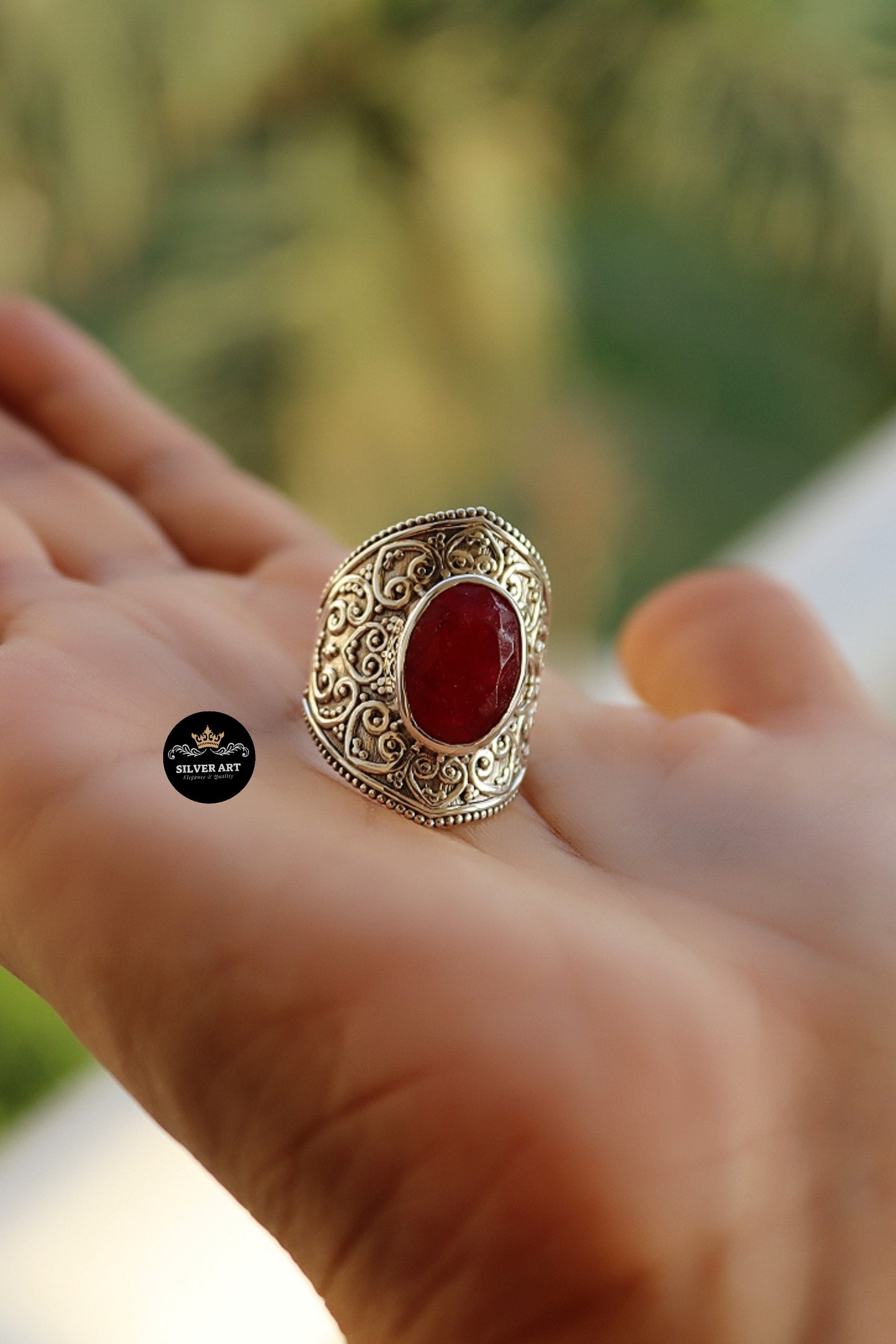Indian Silver Natural Gemstones Ring