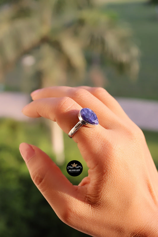 Indian Silver Natural Gemstones Ring Size 18