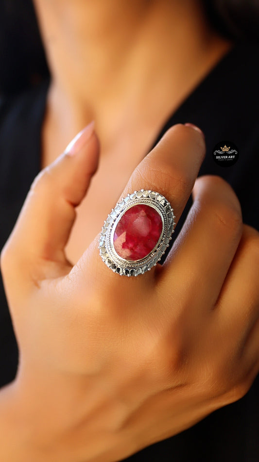 Indian Silver Natural Gemstones Ring Size 15