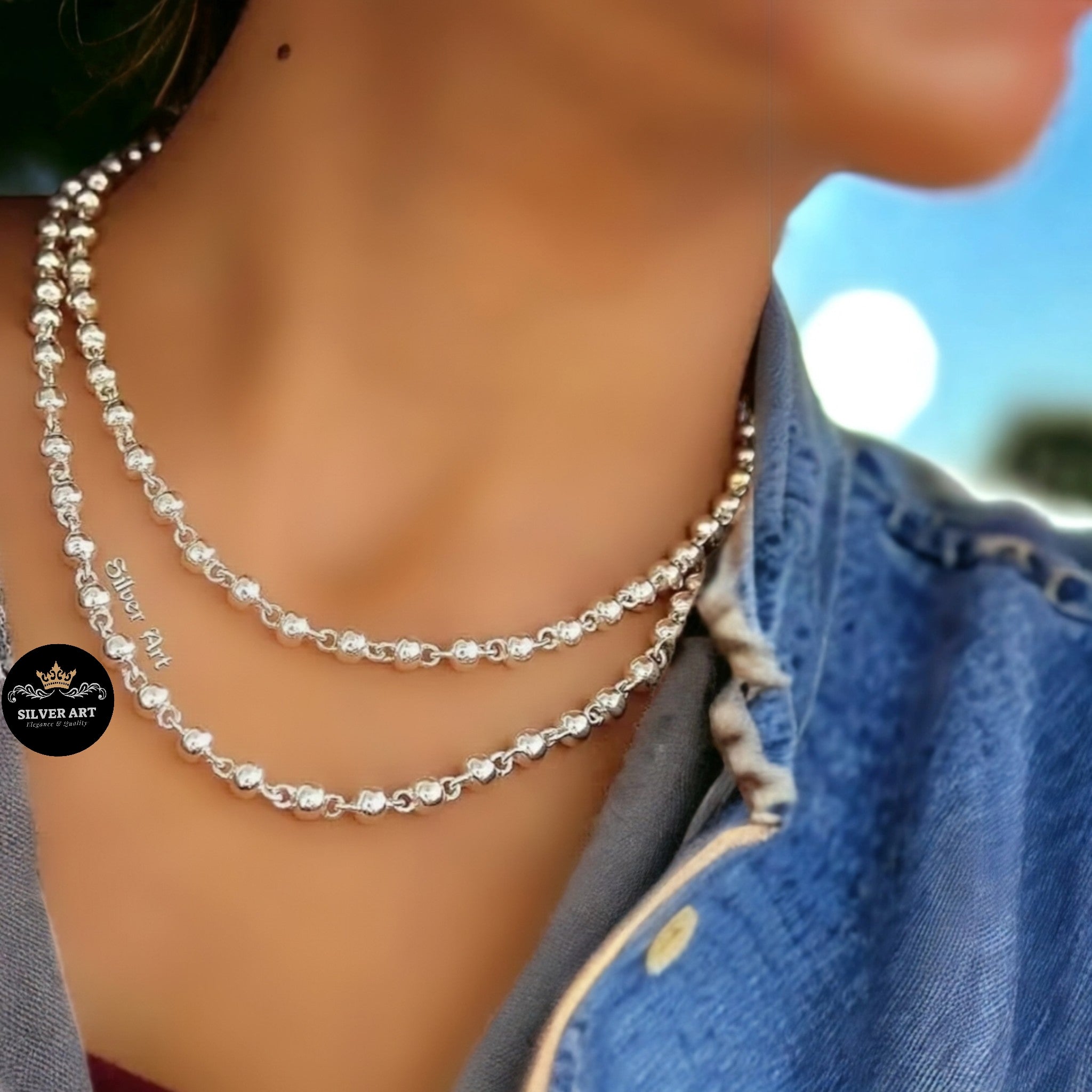 Beaded Chain Necklace Silver Art