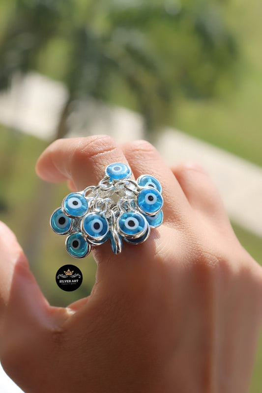 Blue Hanging Evil Eye Ring