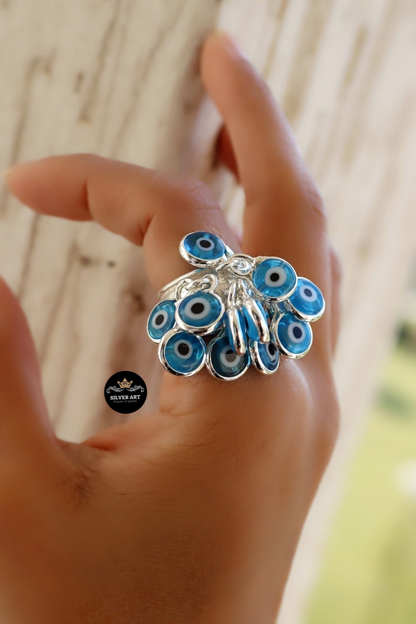 Blue Hanging Evil Eye Ring