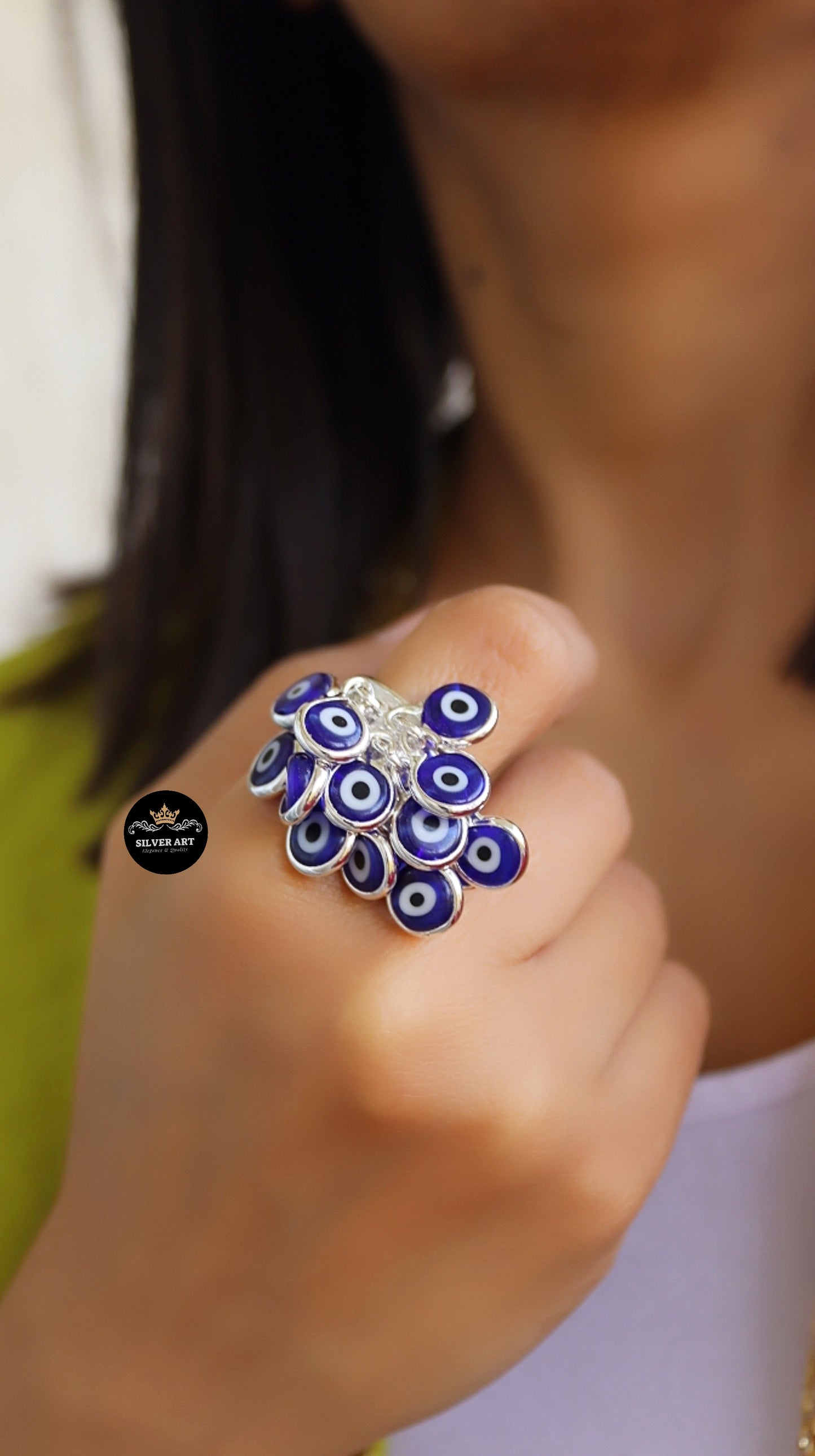 Dark Blue Hanging Evil Eye Ring