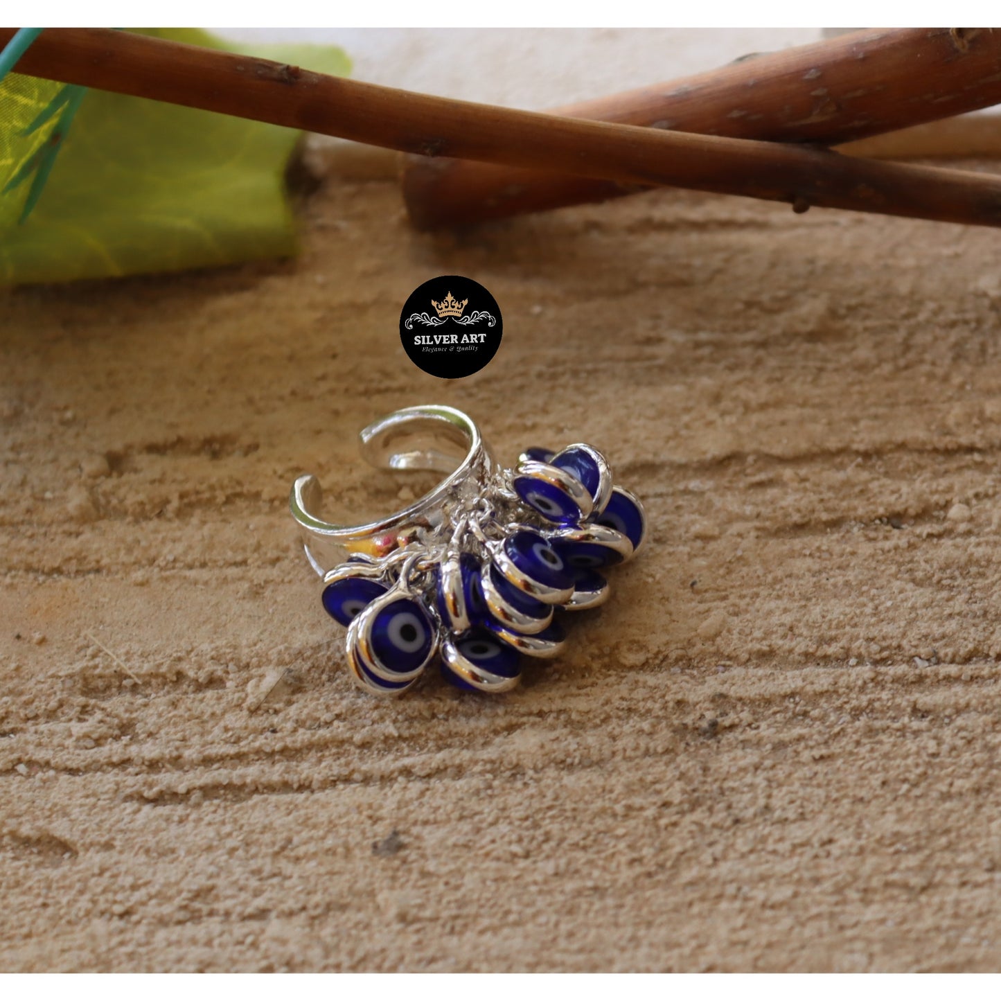 Dark Blue Hanging Evil Eye Ring