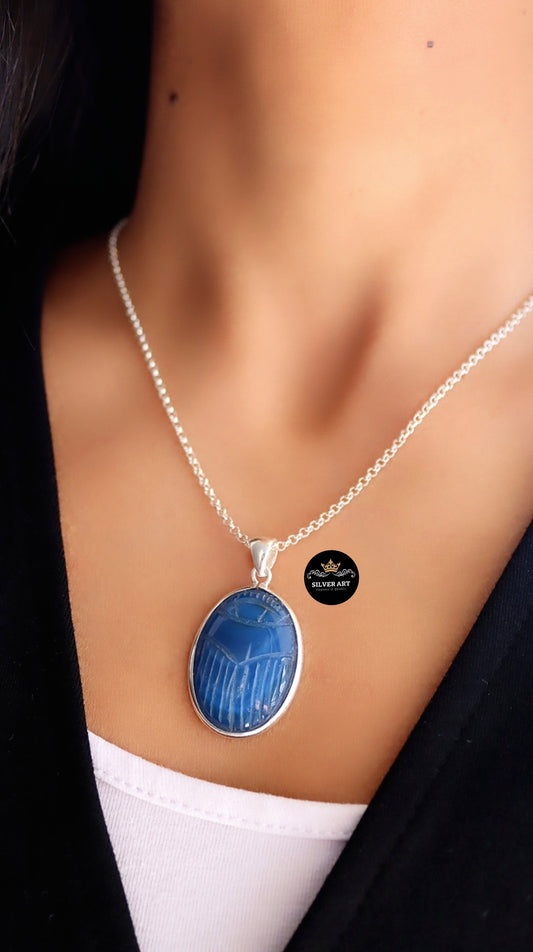 Natural Stone Engraved Scarab Necklace