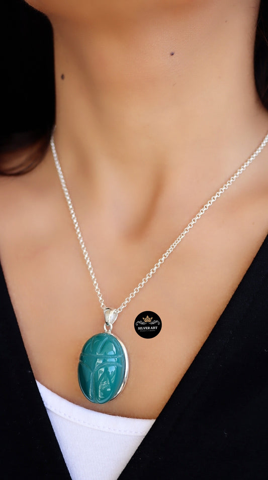 Natural Stone Engraved Scarab Necklace