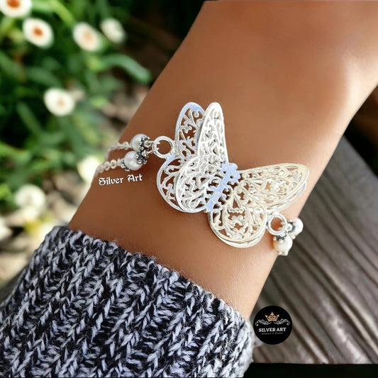 Butterfly Silver Bracelet With Pearls