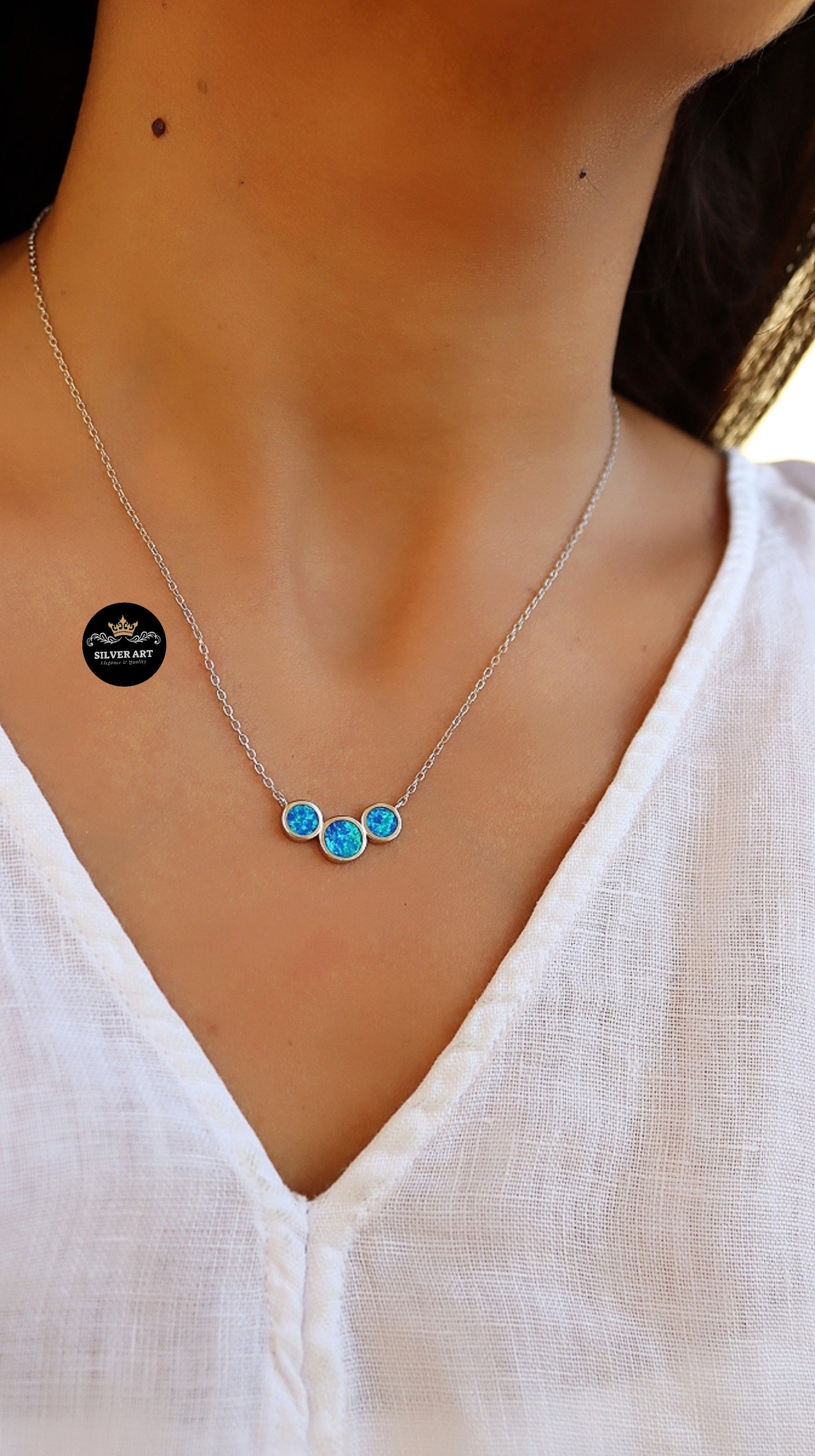 Sterling Silver Necklace With Opal Stones