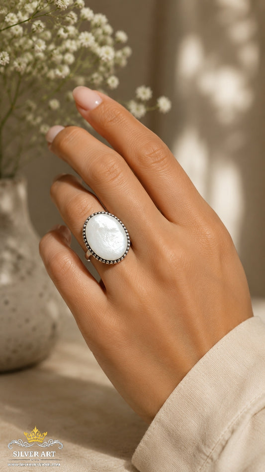 Silver Mother Of Pearls Ring