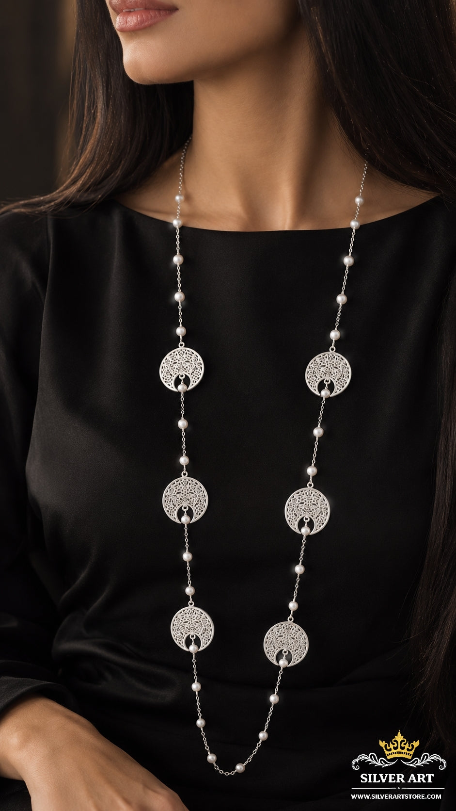 Long Helal & Pearls Necklace