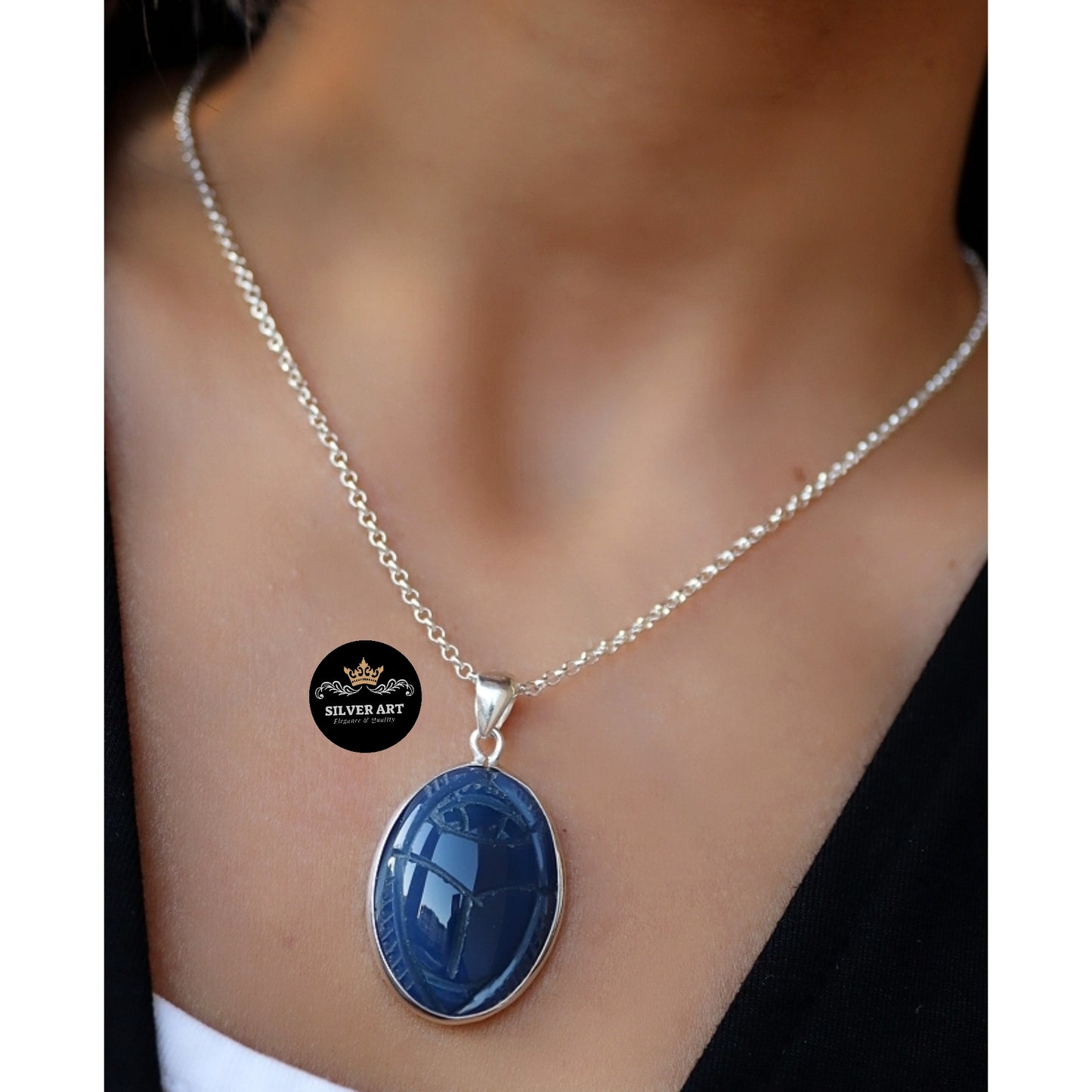 Natural Stone Engraved Scarab Necklace