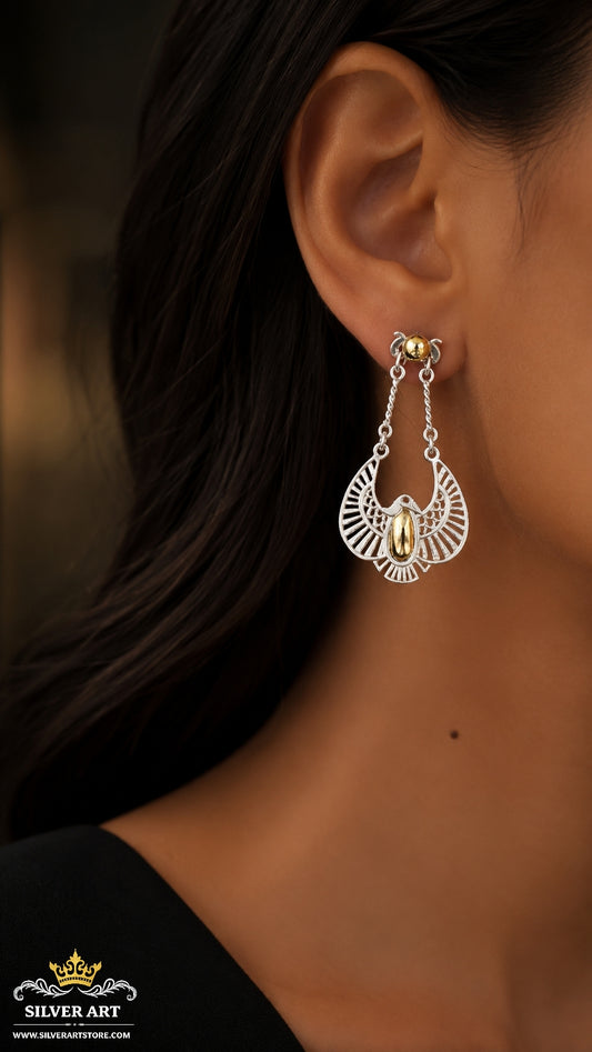 Vulture Silver Earrings With Brass Parts