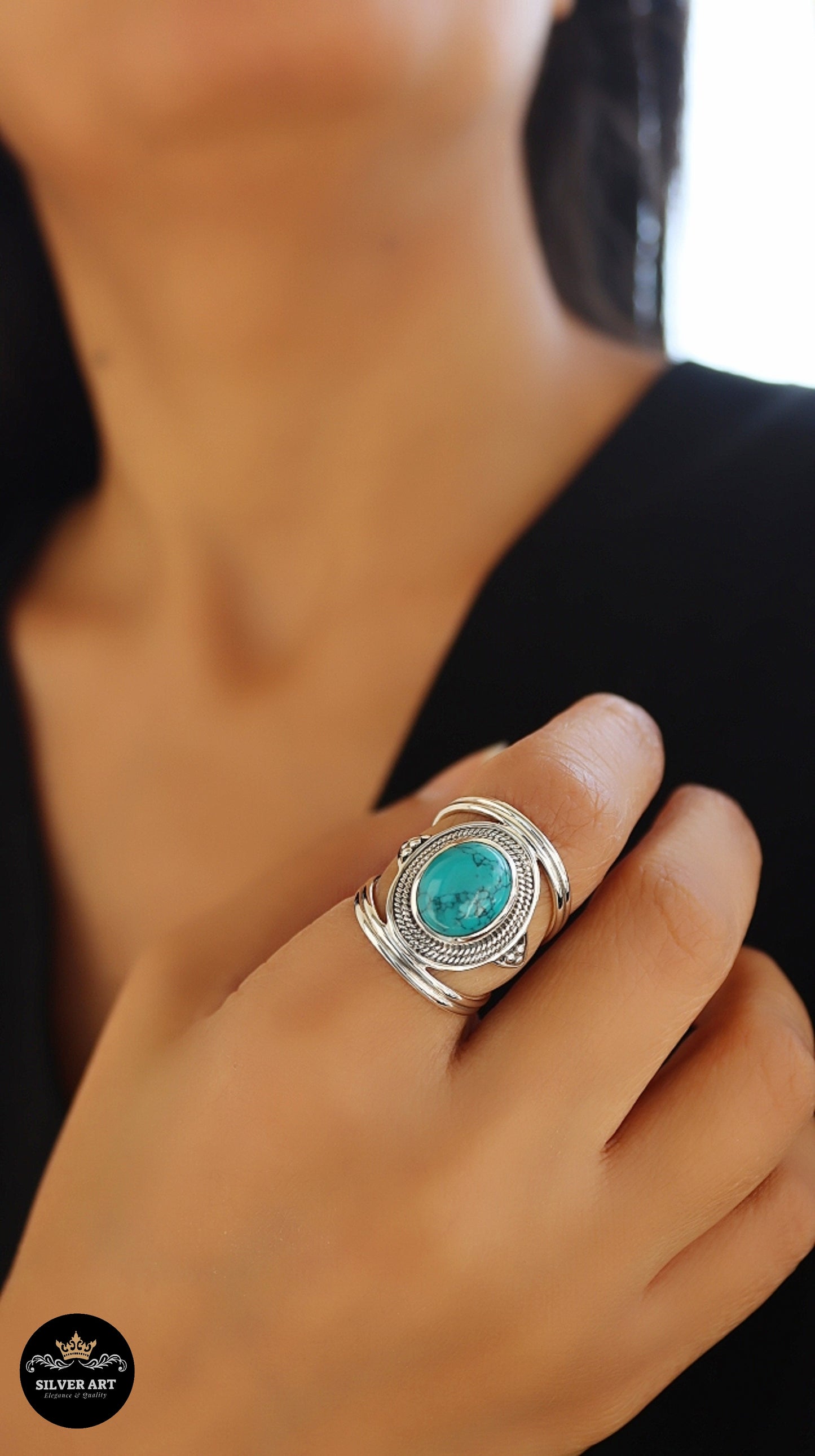 Indian Silver Natural Gemstones Ring Size 15