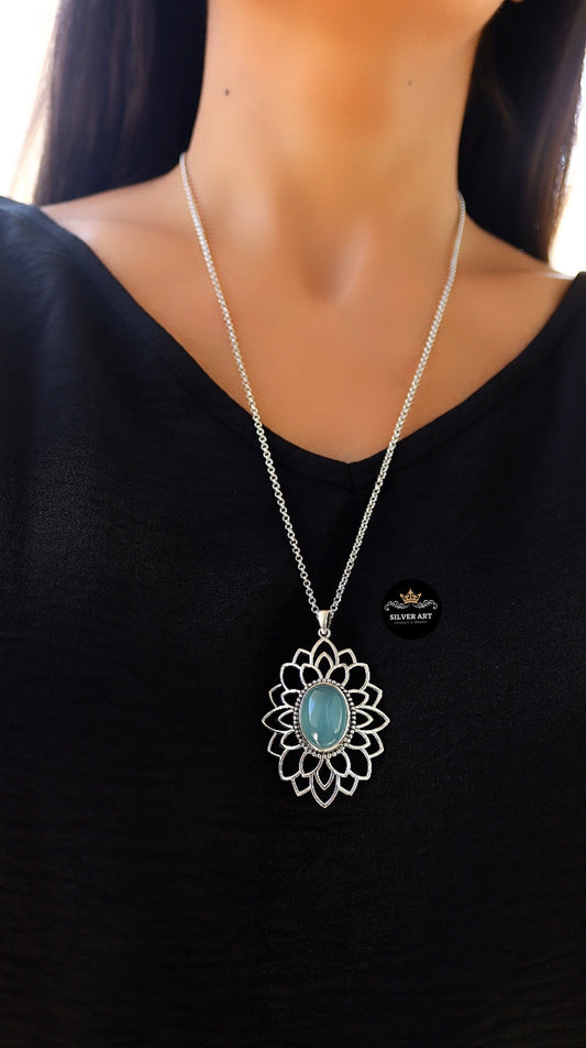 Indian Silver Natural Gemstones Necklace