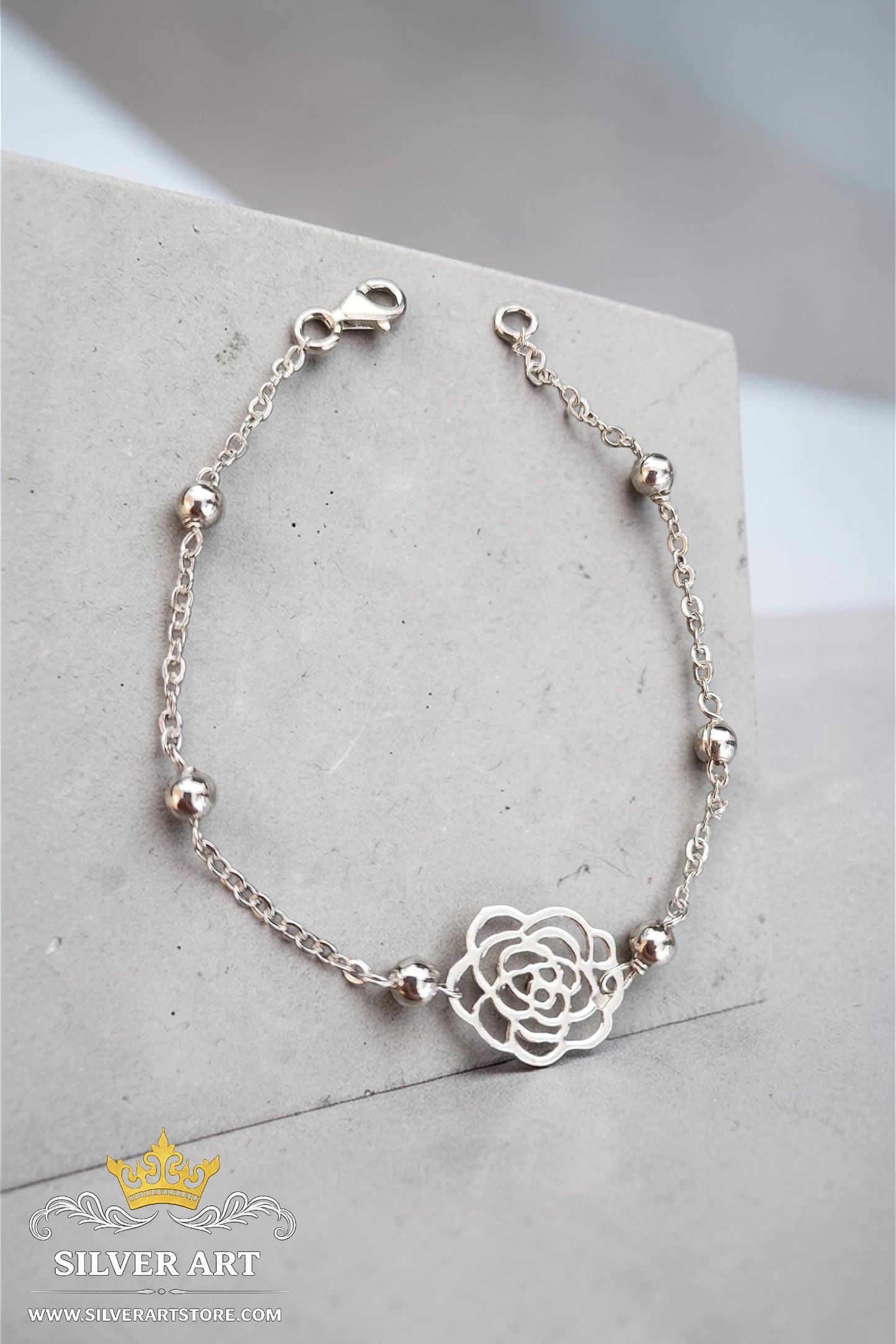 Rose Silver Beads Bracelet