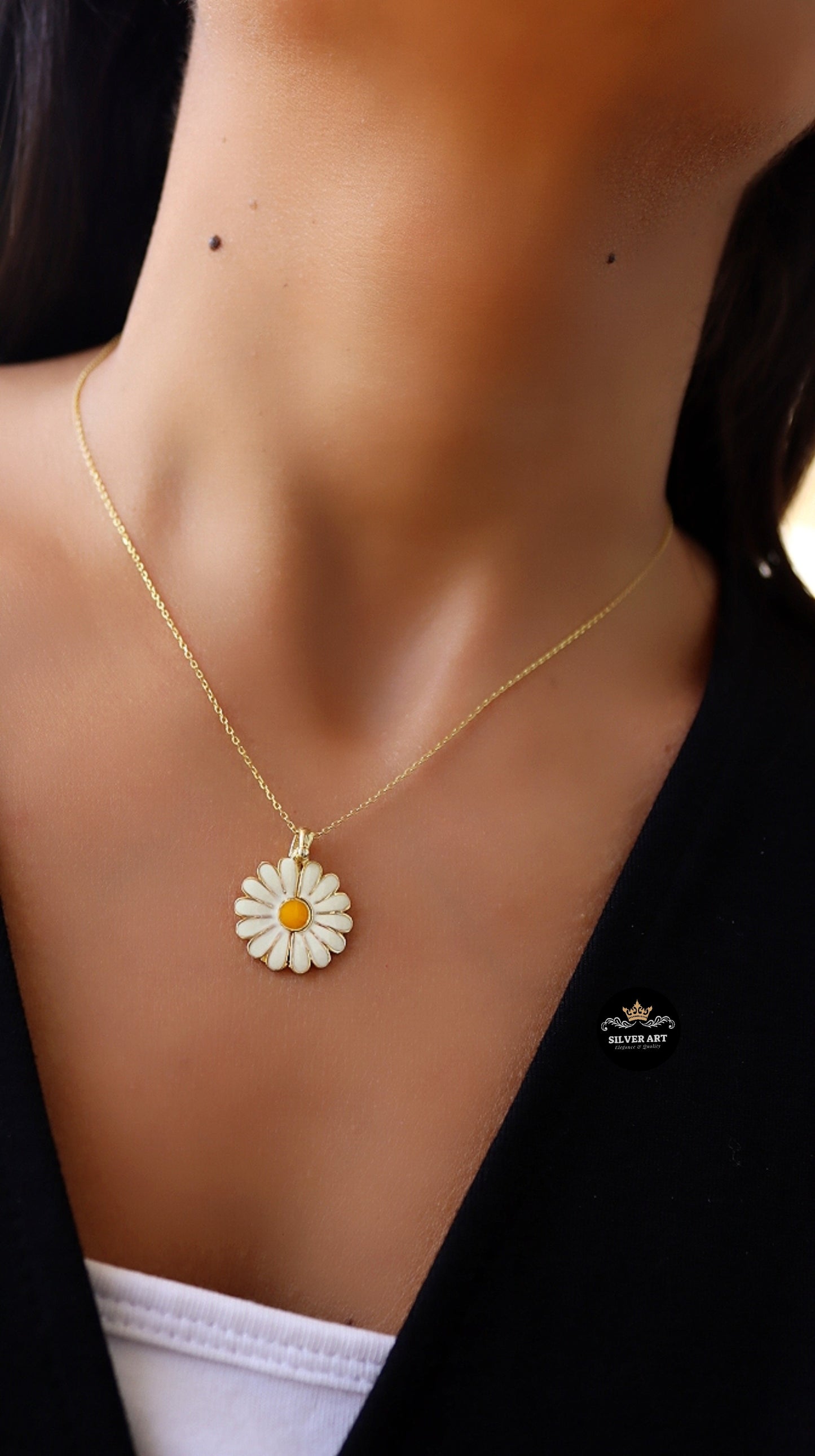 Sterling Silver Open Daisy Necklace Gold Plated