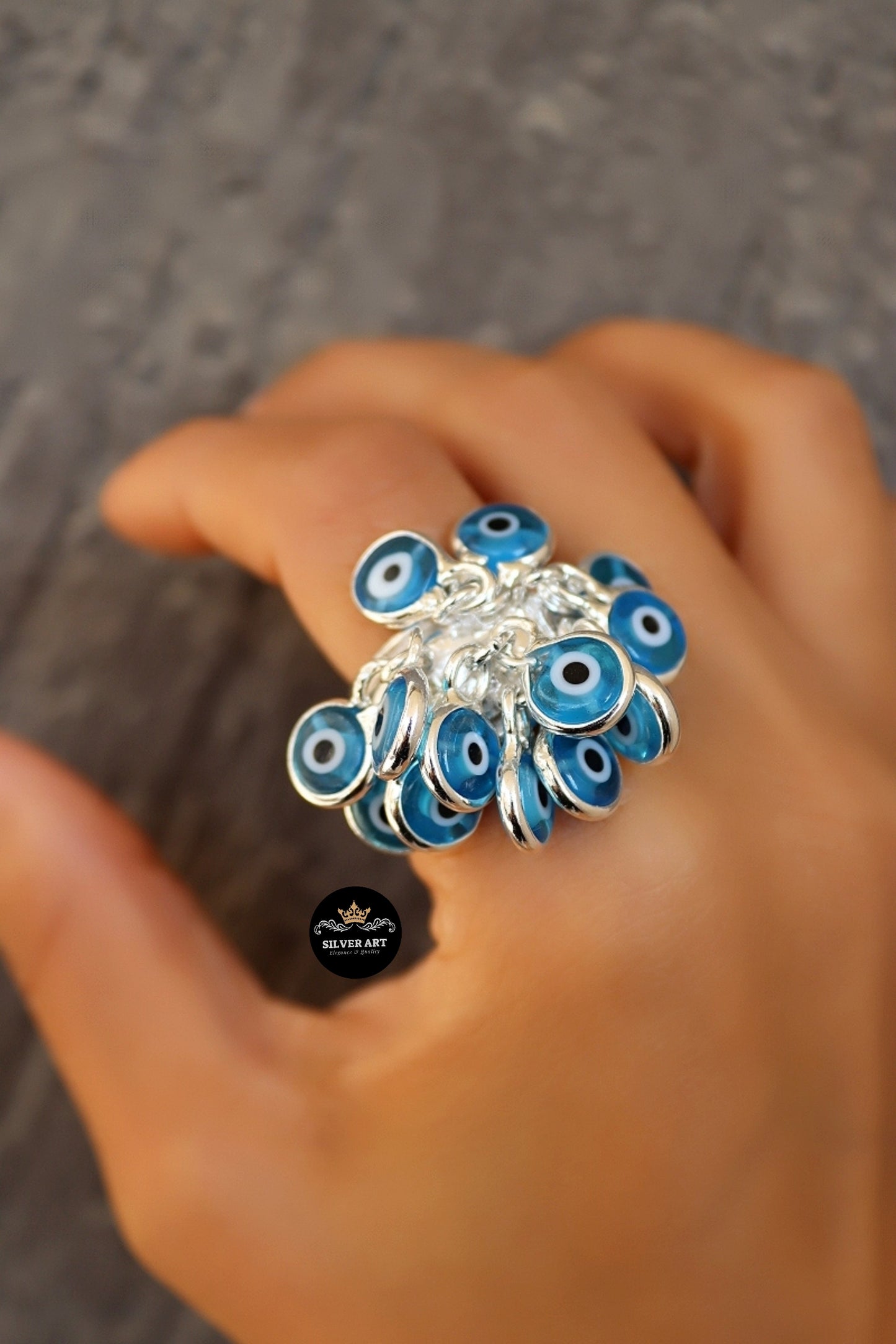 Blue Hanging Evil Eye Ring