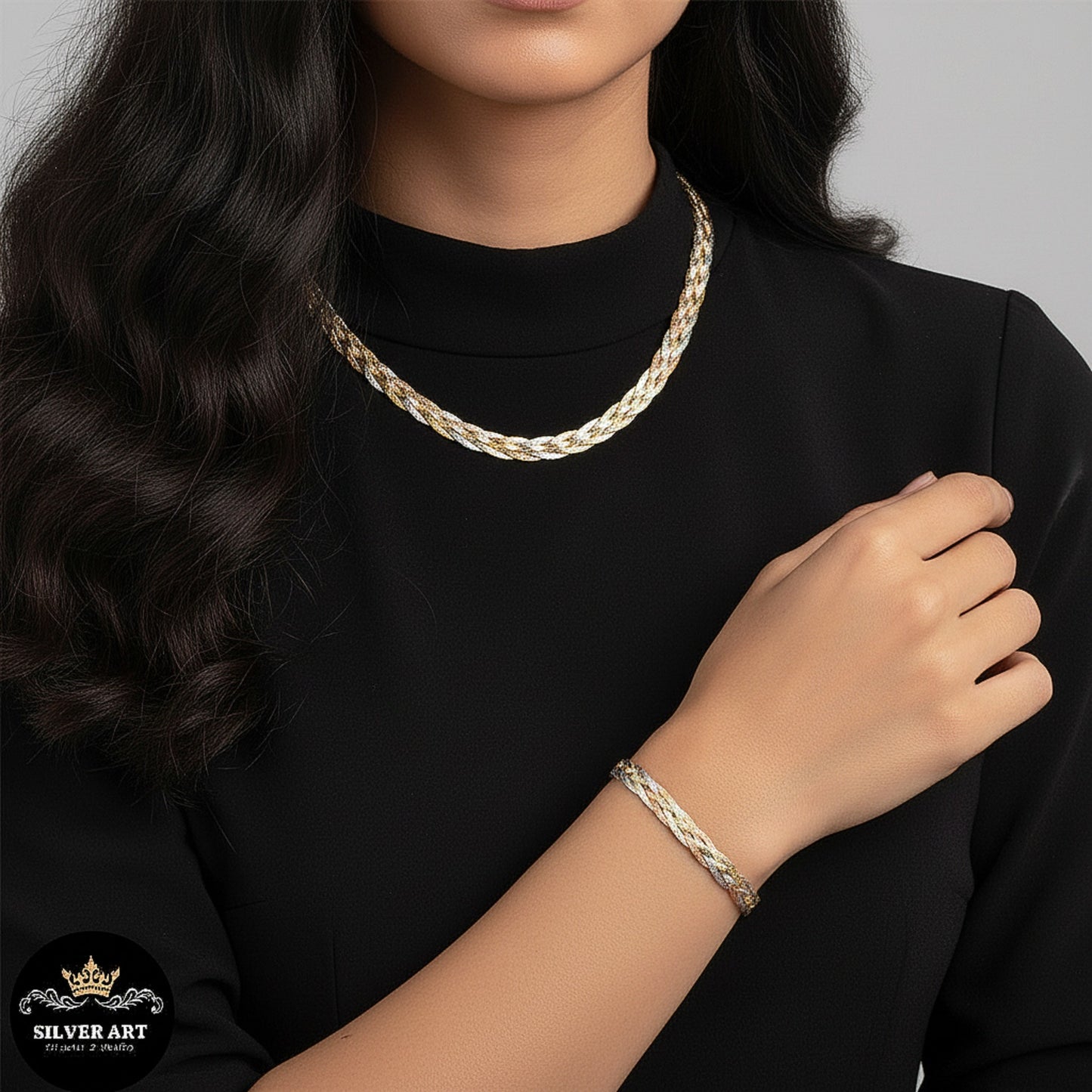 Multicolor Braided Chain Necklace & Bracelet