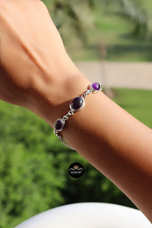 Indian Silver Natural Gemstones Bracelet