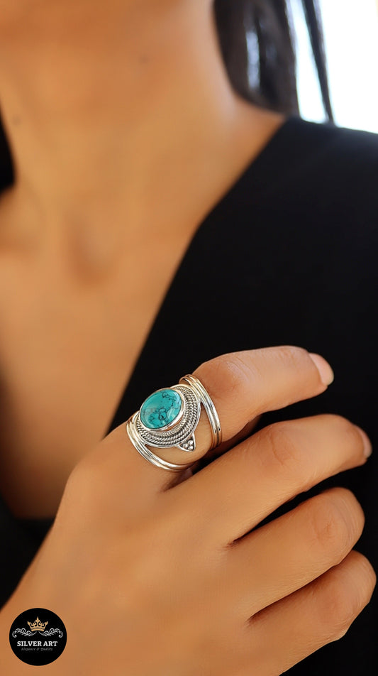 Indian Silver Natural Gemstones Ring Size 15