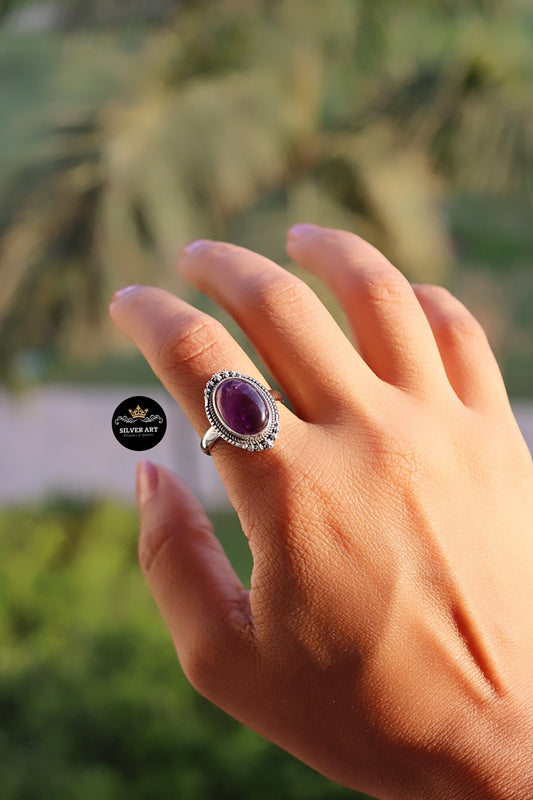 Indian Silver Natural Gemstones Ring Size 20
