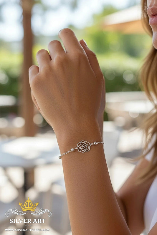 Rose Silver Beads Bracelet