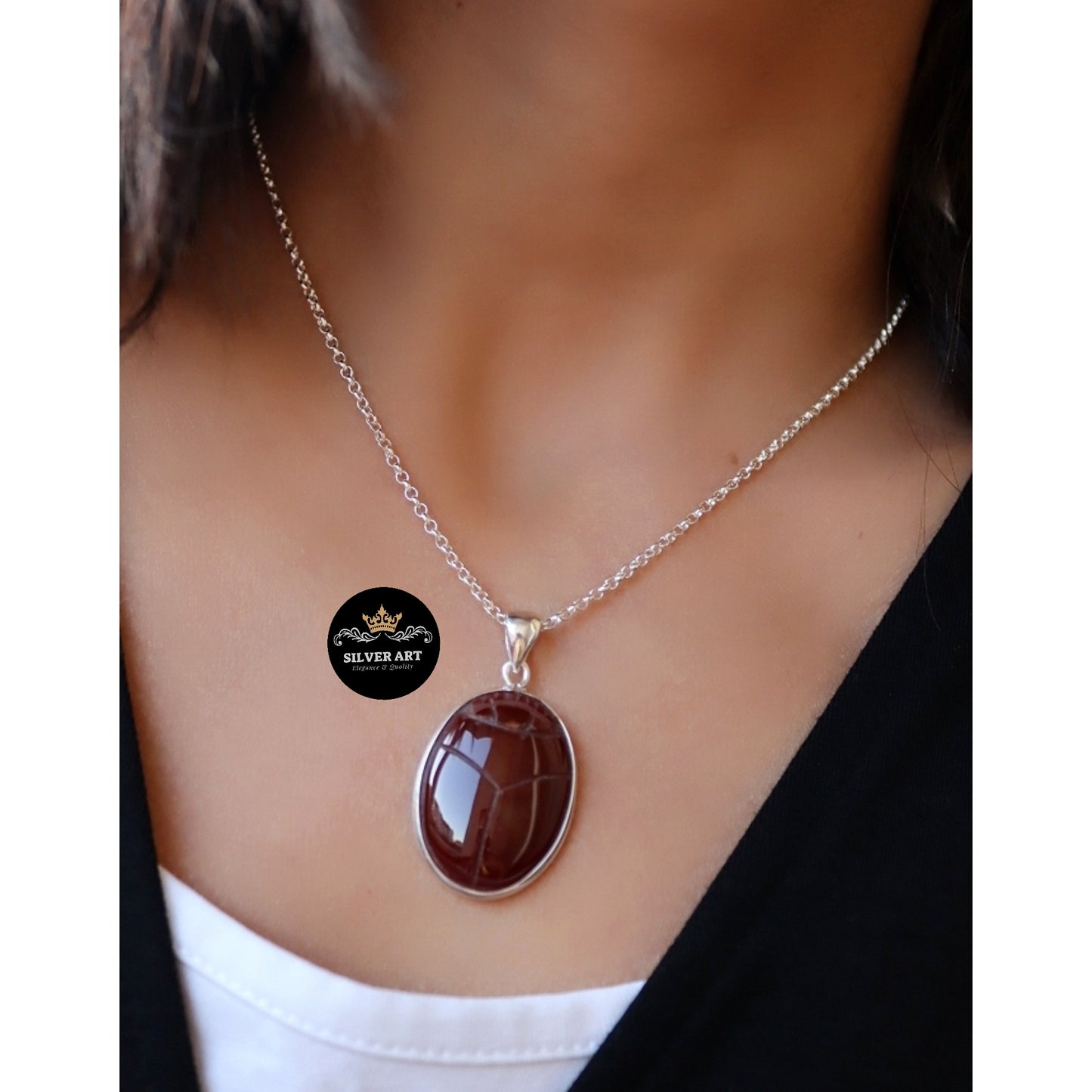 Natural Stone Engraved Scarab Necklace