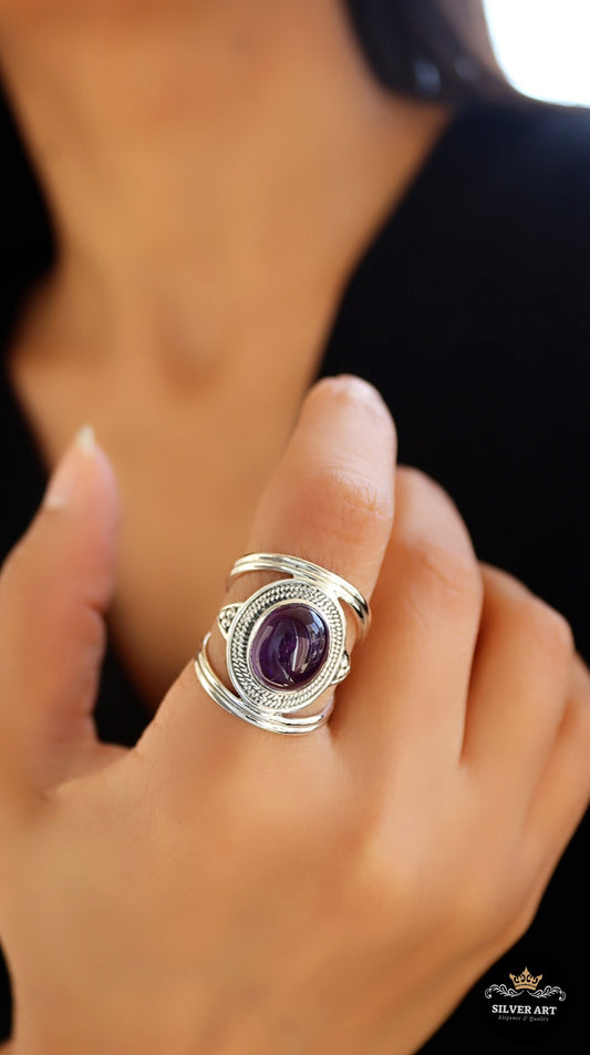 Indian Silver Natural Gemstones Ring