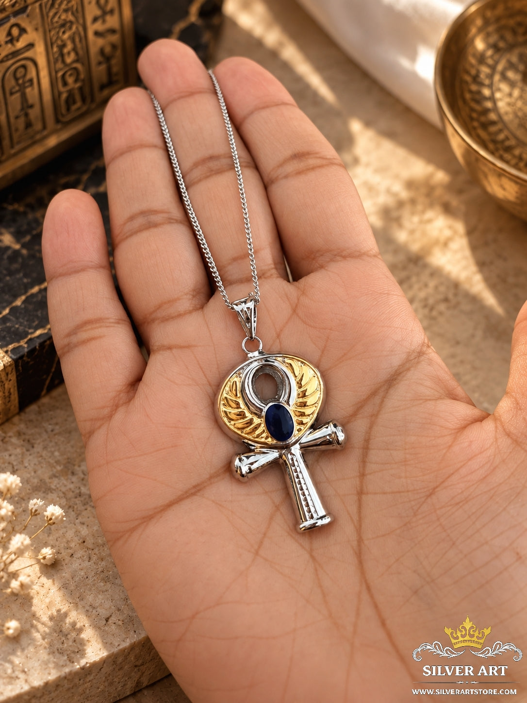 Silver Pharaonic Necklace With Gold Plated Parts