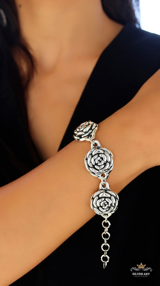 Vintage Thai Silver Rose Bracelet