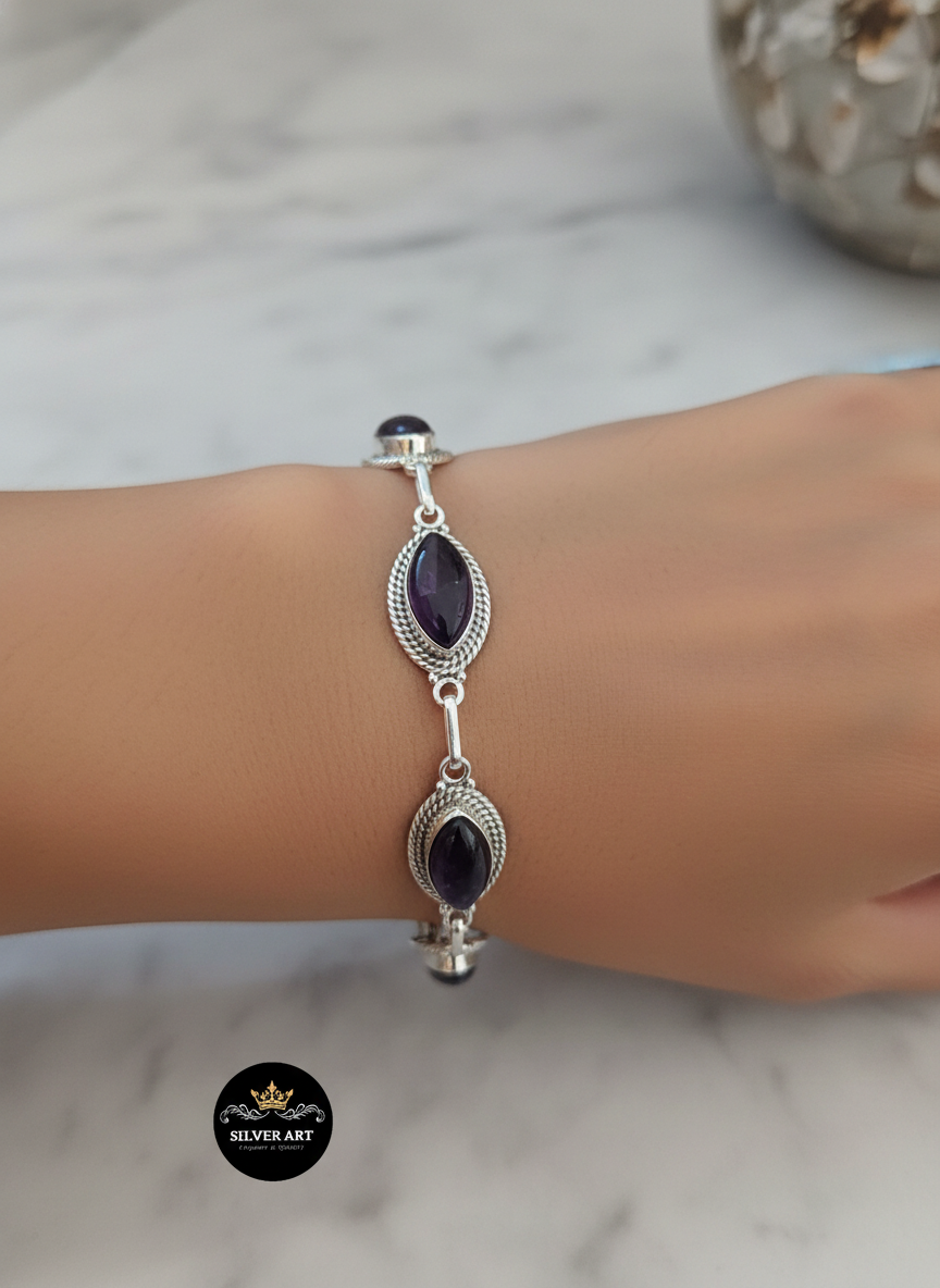 Indian Silver Natural Gemstones Bracelet