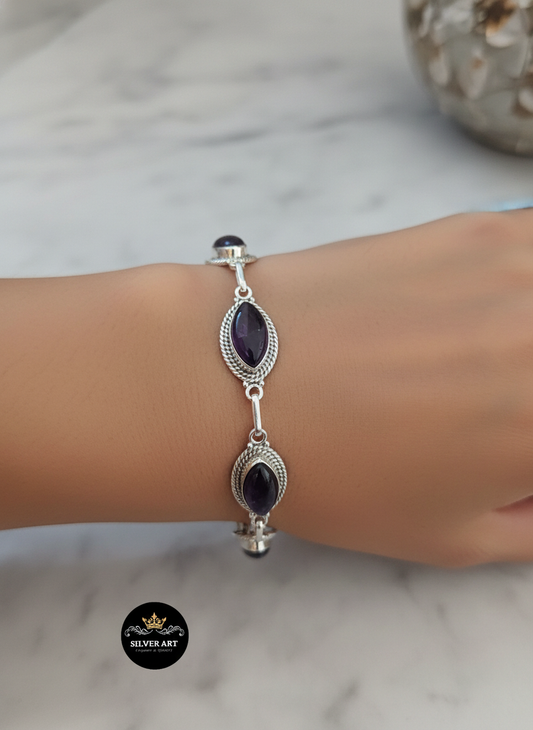 Indian Silver Natural Gemstones Bracelet