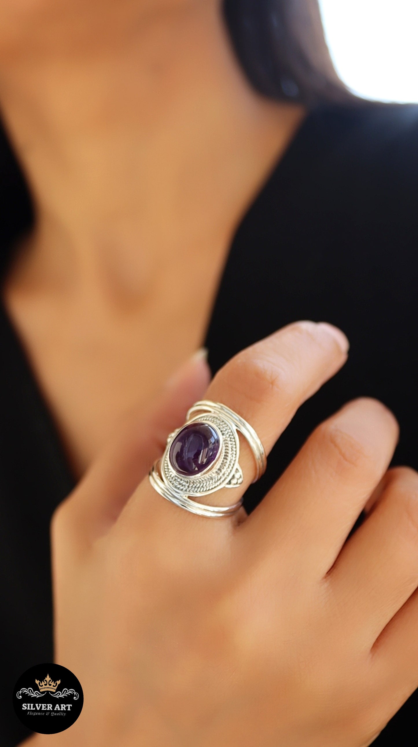 Indian Silver Natural Gemstones Ring