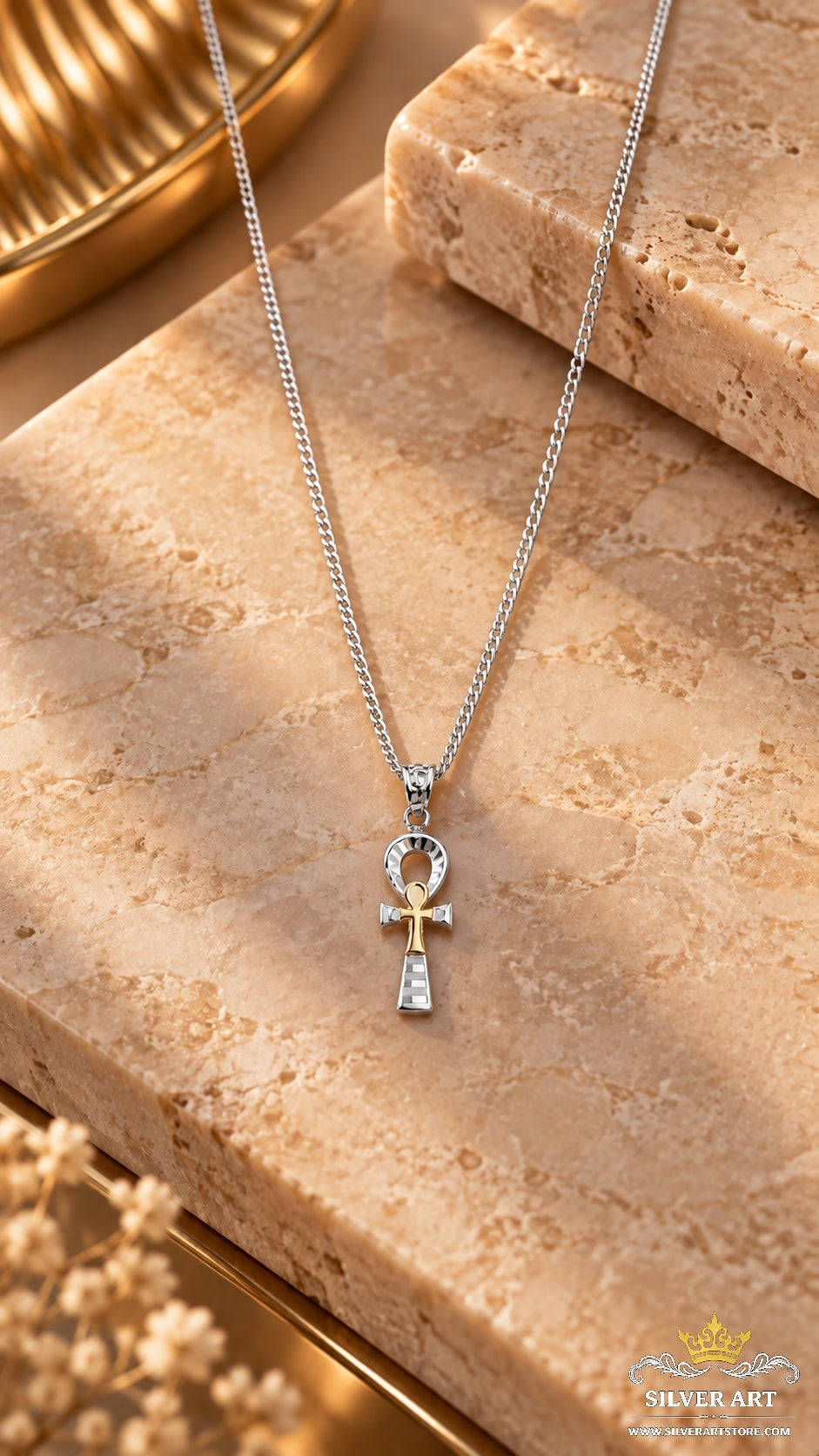 Silver Pharaonic Necklace With Gold Plated Parts