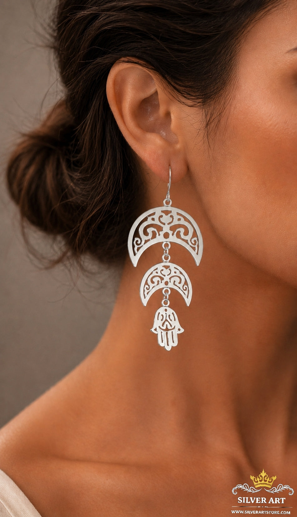 Crescent Hamsa Kaf Earrings