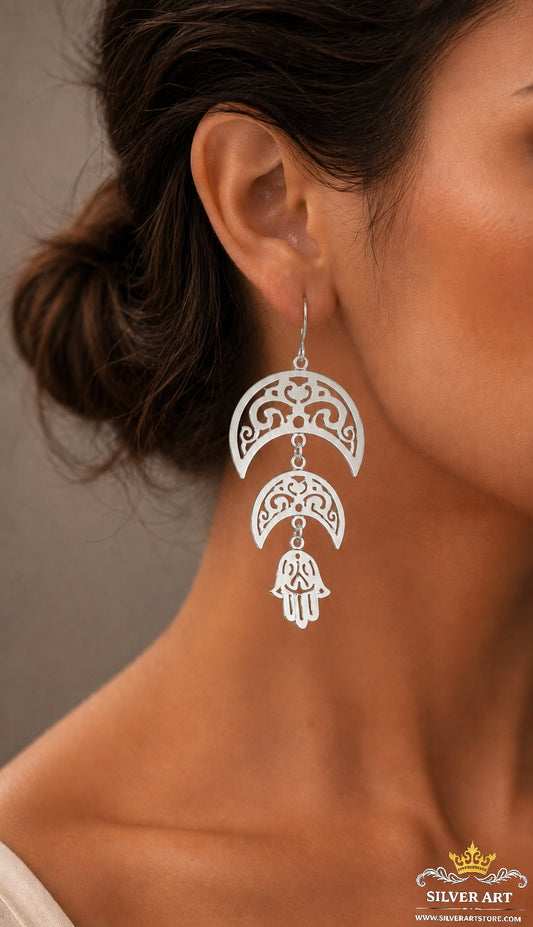 Crescent Hamsa Kaf Earrings