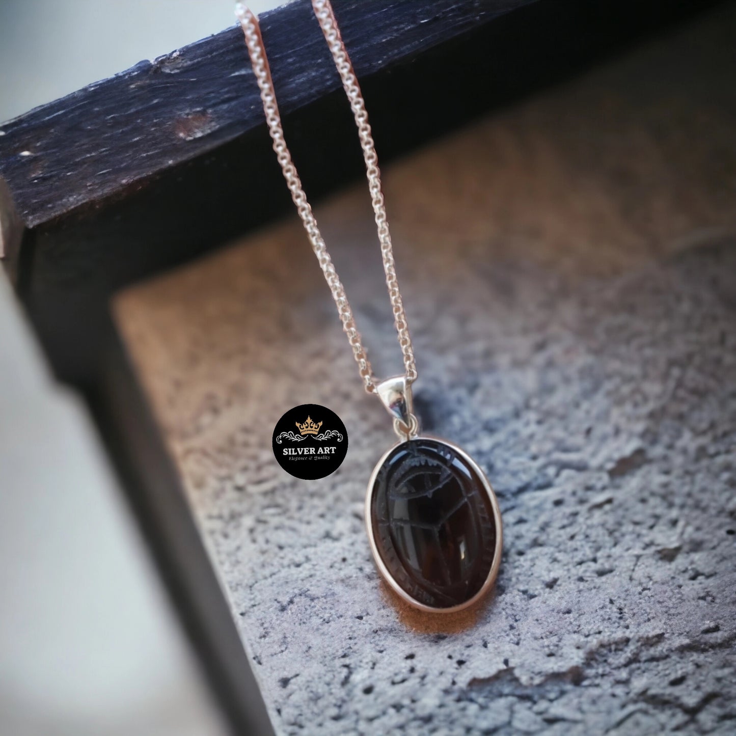 Natural Stone Engraved Scarab Necklace