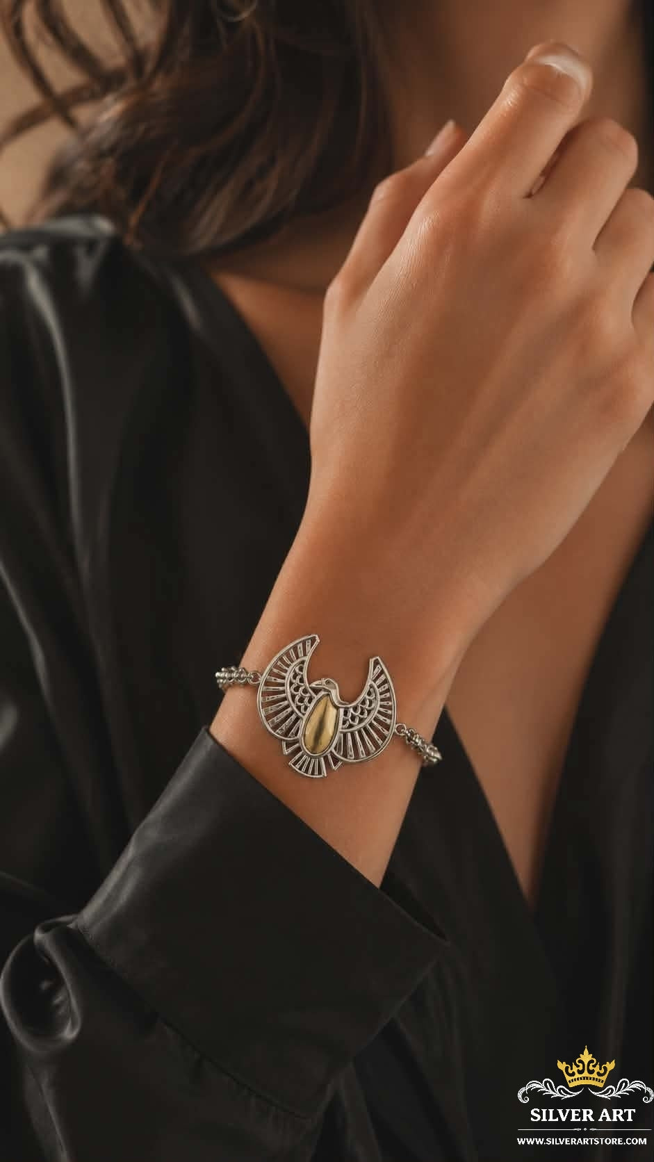 Vulture Silver Bracelet With Brass Parts