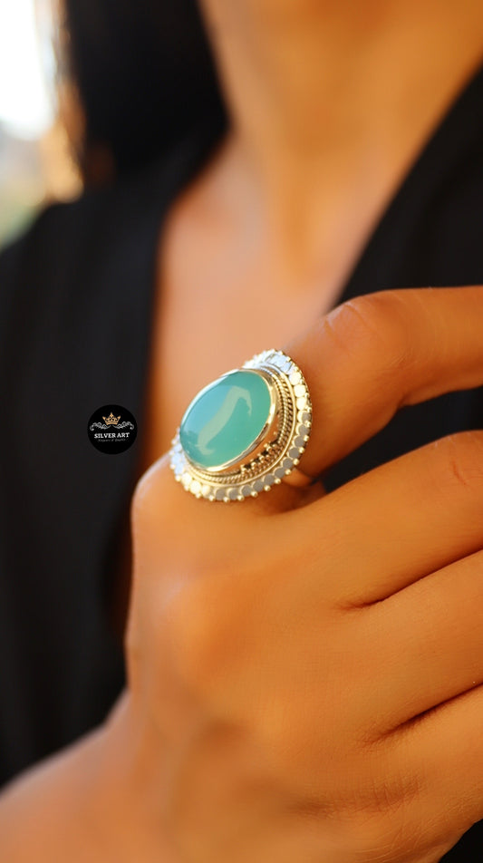 Indian Silver Natural Gemstones Ring Size 18