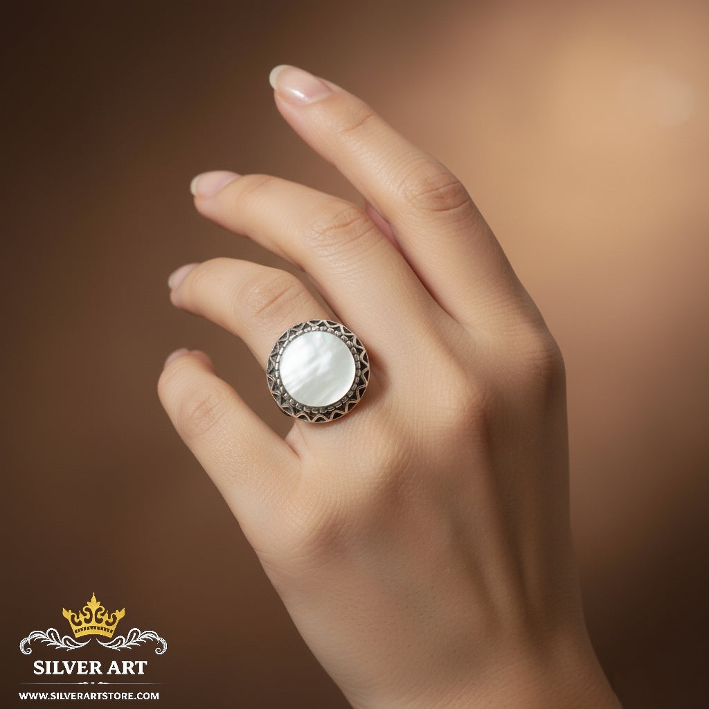 Silver Mother Of Pearls Ring