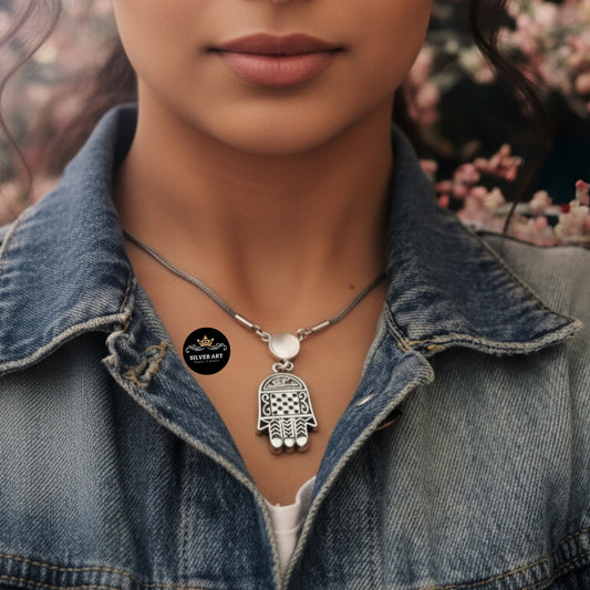 Mother of Pearl and Hamsa Pendant Necklace من شر حاسد اذا حسد