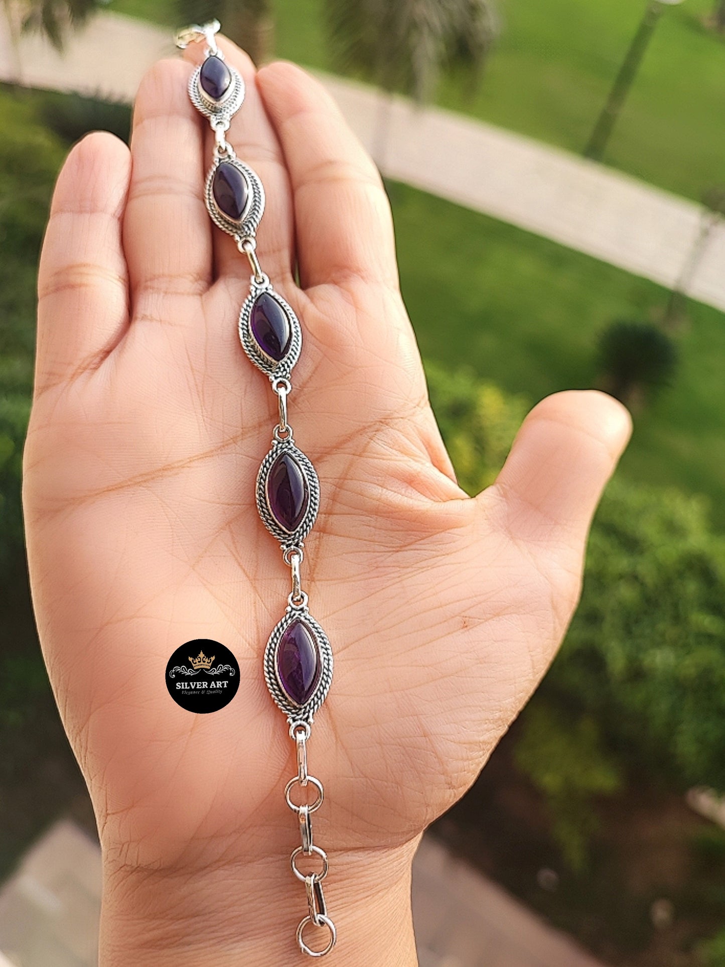 Indian Silver Natural Gemstones Bracelet