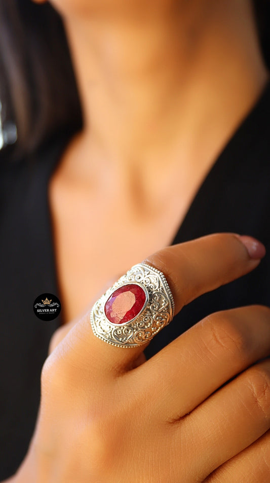 Indian Silver Natural Gemstones Ring
