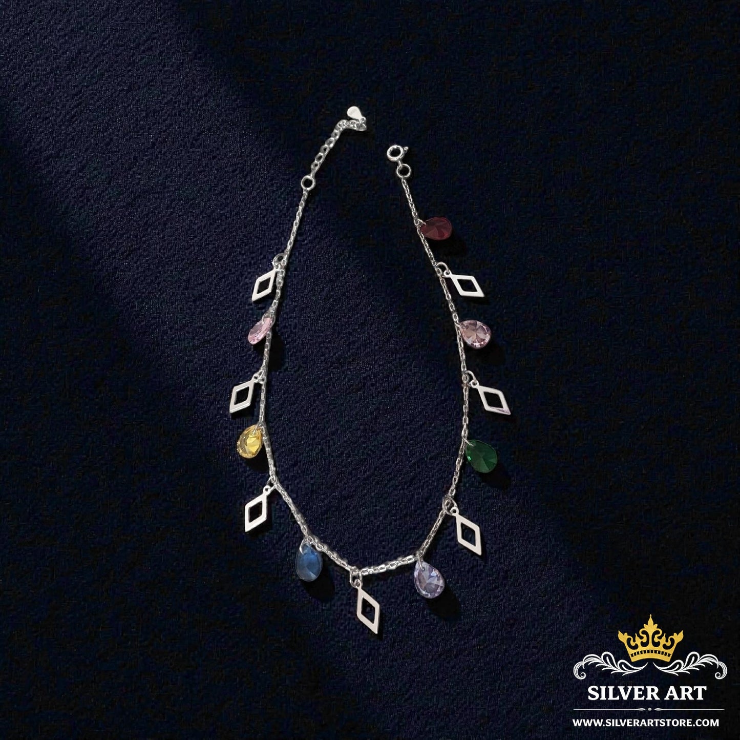 Sterling Silver Dangling Charms Anklet