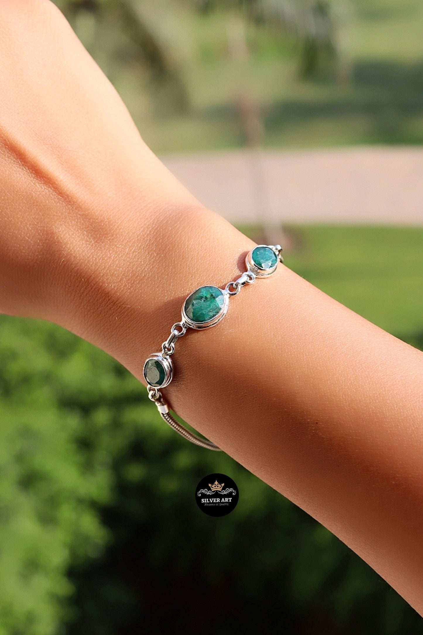 Indian Silver Natural Gemstones Bracelet