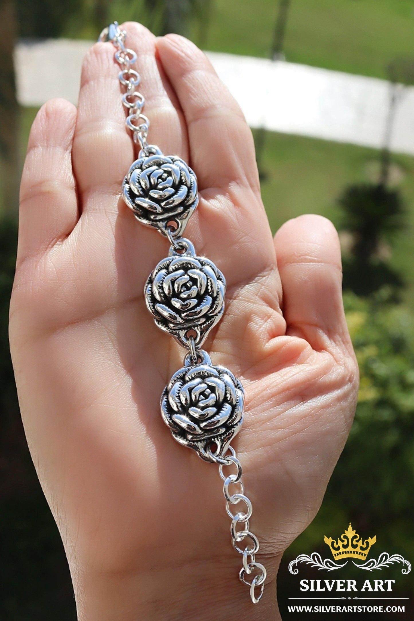 Vintage Thai Silver Rose Bracelet