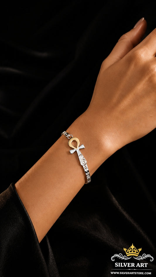 Closed Pharaonic Handcuff With Gold Plated Parts
